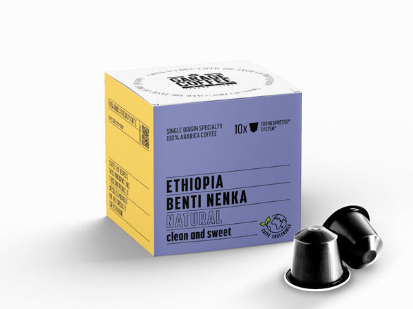 Capsule Etiopia Benti Nenka limited edition specialty coffee packaging with detailed product description in Italian