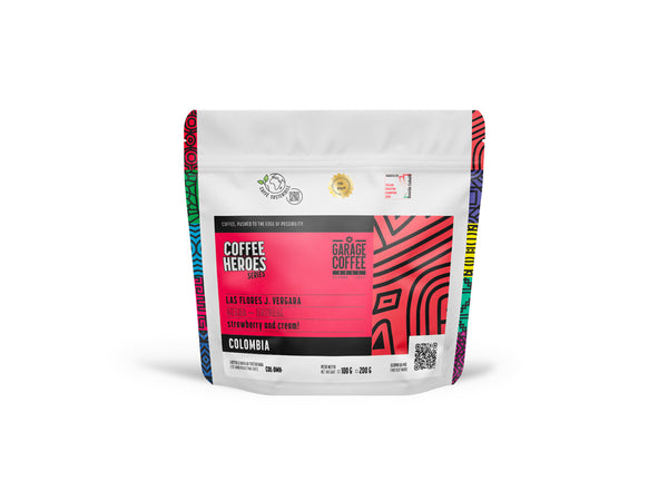 Confezione Coffee Heroes Series Colombia Las Flores J. Vergara, Gesha naturale con nota strawberry and cream, formato 100 g
