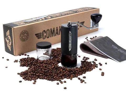 Comandante C40 MK4 Nitro Blade black coffee grinder with wooden handle and dual jars