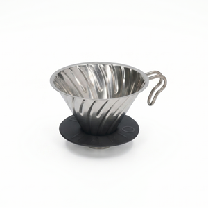 Hario V60-02 Steel dripper in stainless steel with silicone base for precise and durable coffee brewing